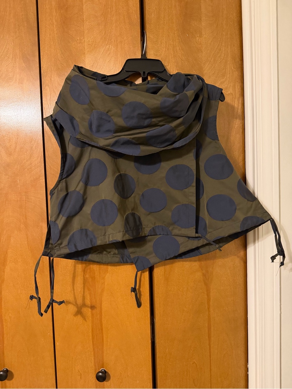 bryn Walker Olive and Navy Polka Dot Hooded Vest